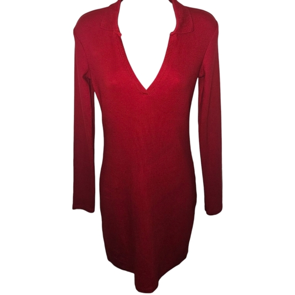 Zara Collared V-Neck Long Sleeve Bodycon Dress - Picture 1 of 5